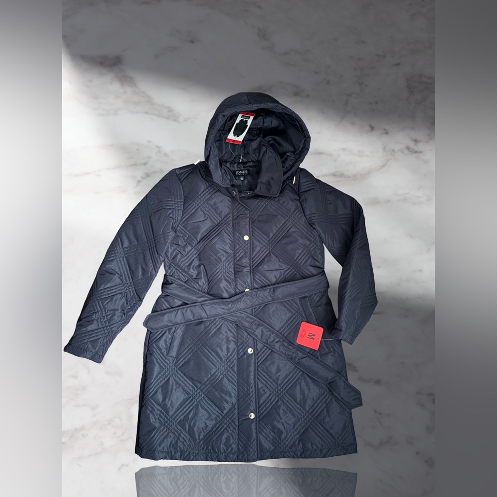 Jones New York Women's Belted Quilt Jacket Color Navy Size Medium